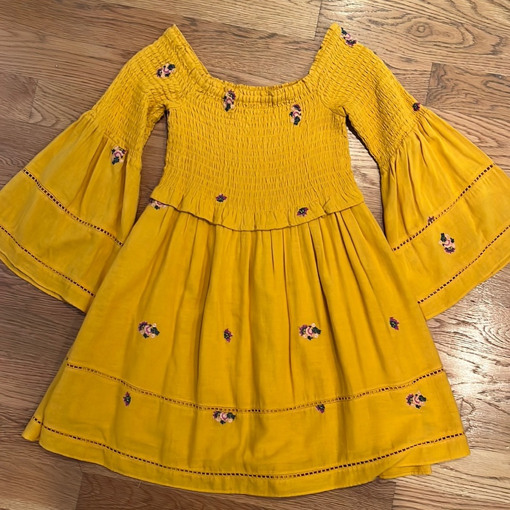 Free People Smocked Golden Yellow Dress